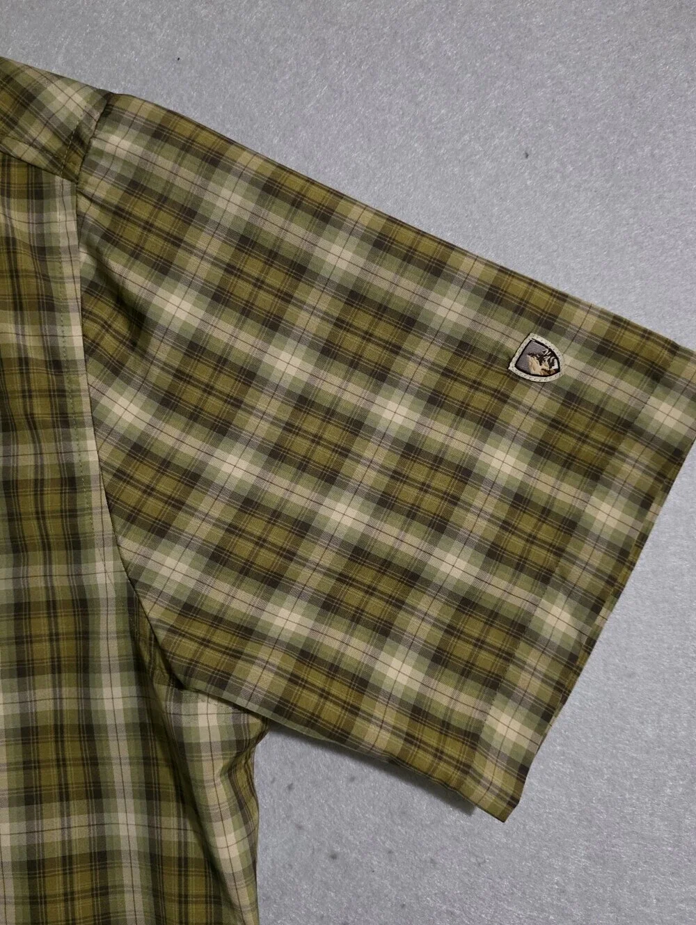 Kuhl Mens Green Plaid Pearl Snap Button S/S Button Up Shirt Size Large